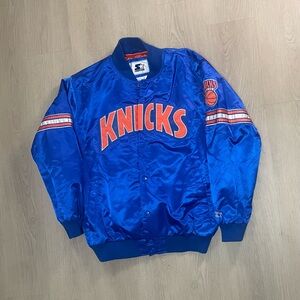 WORN Starter New York Knicks Satin Bomber Jacket Blue